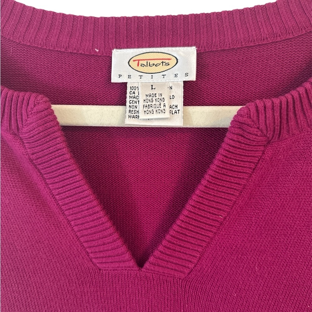 Talbots Petites Magenta Sweater Size L Split Neck Cotton Knit - Picture 3 of 5